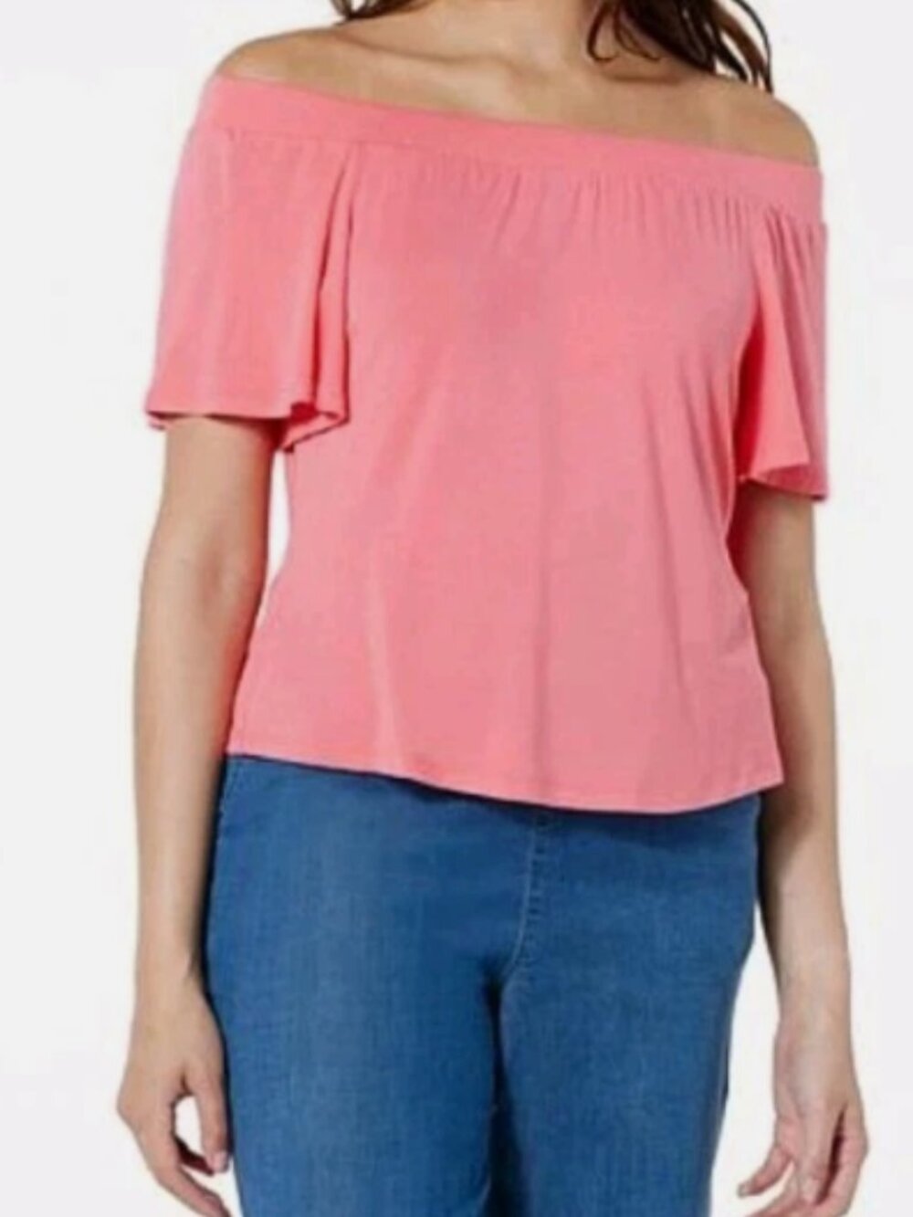 G by Giuliana Shirt Womens Sz L Pink Off-the-Shoulder EcoLuxe Knit